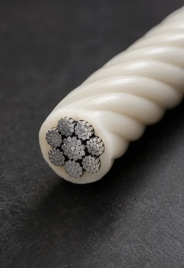 Seção de cabo de aço branco revestido em Nylon 6