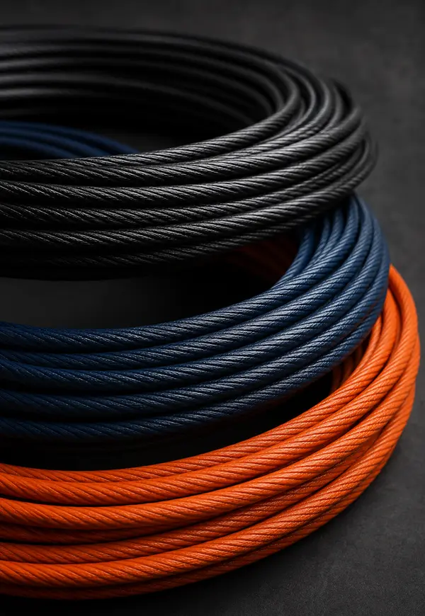 Cabos Policoated preto, azul e laranja