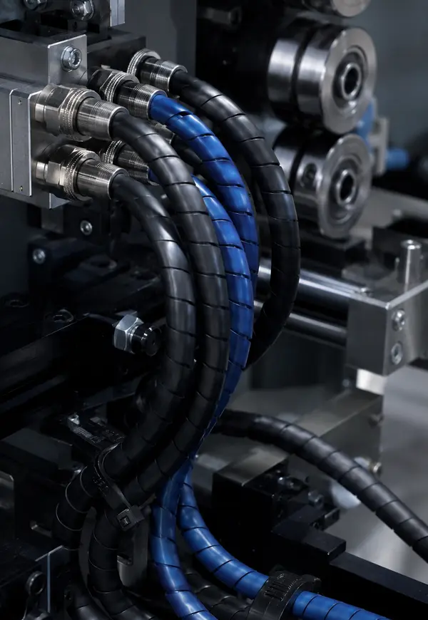 Capas helicoidais instaladas em máquina industrial Capas helicoidais instaladas em máquina industrial