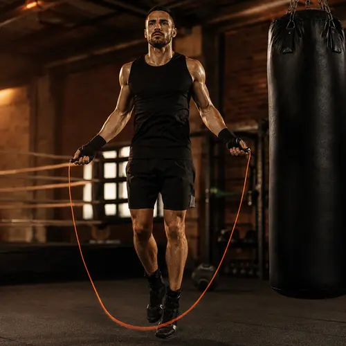 Boxeador treinando com corda