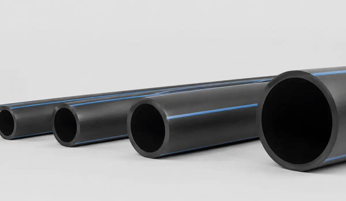 Tubos pretos de diferentes diâmetros com faixa azul