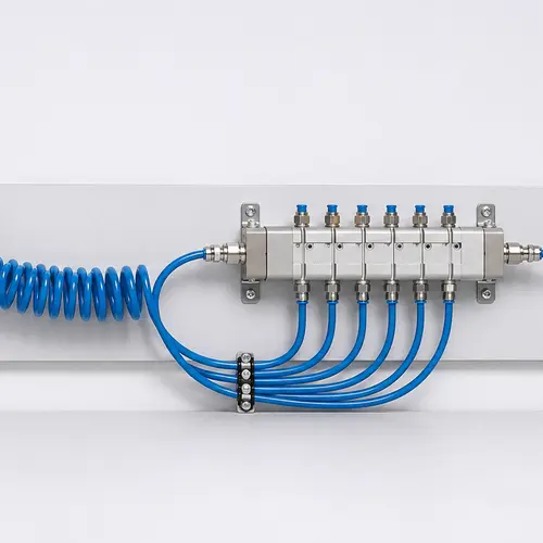 Máquina com mangueira pneumática azul
